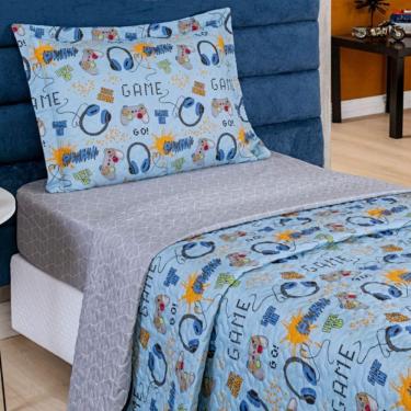 Imagem de Colcha Solteiro Bouti Kids Dupla Face Estampado 2 Peças Game