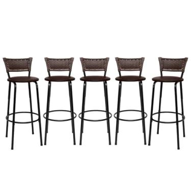 Imagem de Banquetas Altas Bancada Bar Confortável Moderno Design Resistente Estrutura Preta Kit 05 Unidades - Itagold (Marrom Claro)