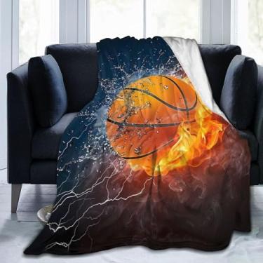 Imagem de Cobertor de lã de basquete 152 x 203 cm para sofá cama, cobertor de flanela de microfibra super macio e aconchegante leve para mulheres, homens e crianças