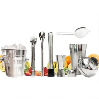 Imagem de Kit Caipirinha Profissional 7 Peças Inox – Coqueteleira 500ml, Dosador, Pilão e Acessórios para Drinks e Bartender