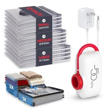 Imagem de VMstr Pacote com 12 sacos de vedação a vácuo para roupas de viagem, tamanho de bagagem de mão para embalagem de compressão de bagagem, bolsas espaciais com bomba elétrica de alta pressão (alimentação