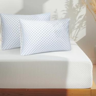 Imagem de Nestl Colchão Queen Size de espuma viscoelástica de chá verde de 30 cm com conjunto de 2 travesseiros refrescantes – Colchão de grafite refrescante em uma caixa e dois de espuma viscoelástica desfiada