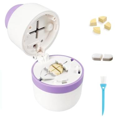 Imagem de Cortador de comprimidos de 1/4 com armazenamento, divisor profissional de 1/2 comprimido para comprimidos pequenos ou grandes, lâmina de aço inoxidável precisa e fácil (roxo)