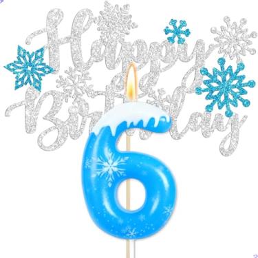 Imagem de Frozen 6th Birthday Party Decorations Snowflake Number 6 Candle, Elsa Cake Topper Decorations for Girls Princess Anna Elsa Frozen Theme Party Decorations Supplies, Party Favors