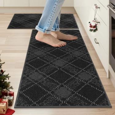 Imagem de COSY HOMEER Conjuntos de tapetes e tapetes de cozinha, 2 peças, tapetes de cozinha antiderrapantes macios para piso absorvente e resistente a manchas, tapetes xadrez laváveis para cozinha, 51 x 81 cm