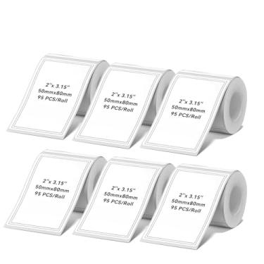 Imagem de 6Rolls B1 B21 B3S papel térmico para etiquetar 50 × 80 mm, 230 etiquetas/rolo branco, 6 pacotes, compatível com NIIMBOT B1 B21 B31 B3S K3 etiquetadora