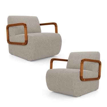 Imagem de Kit 02 Poltronas Decorativas Orgânica Living Kavya Bouclê Bege - Desk Design