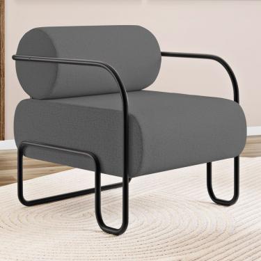 Imagem de Poltrona Decorativa Orgânica Living Miska Linho Grafite - Desk Design