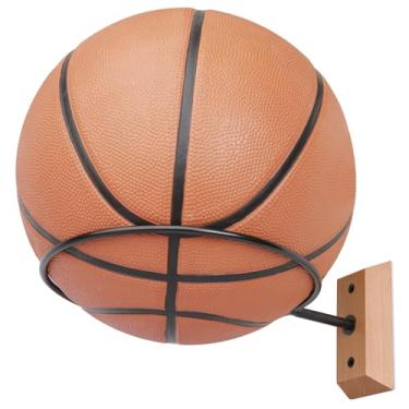 Imagem de VIVTOB Suporte de parede de madeira de faia para basquete, futebol, bola de futebol, vôlei, suporte de parede para decoração de quarto, suporte de armazenamento de bola esportiva
