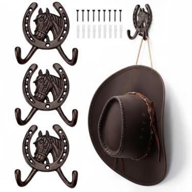 Imagem de Otoolling Pacote com 3 cabides de chapéu de caubói para parede, gancho duplo ocidental, gancho de ferradura de ferro fundido rústico, suporte ocidental para casa, entrada, celeiro com parafusos