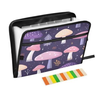 Imagem de Wassud Cute Cartoon Cogumelos Acordeão Arquivo Organizador Letra A4 Pasta de Arquivo de Papel Organizador de Documentos com Etiquetas Pasta de Arquivo Expansível 13 Bolsos