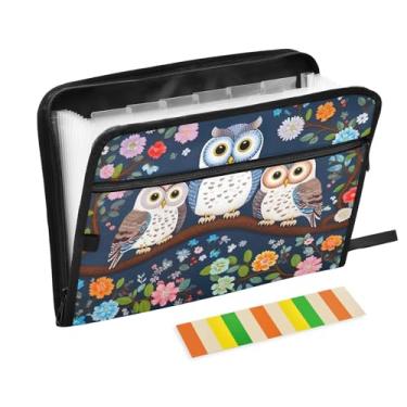 Imagem de Wassud Três corujas 13 bolsos organizador de arquivos sanfonado pastas de arquivo expansíveis com abas e adesivos, A4 tamanho carta papel recibo documento pasta organizador para viagem de escritório