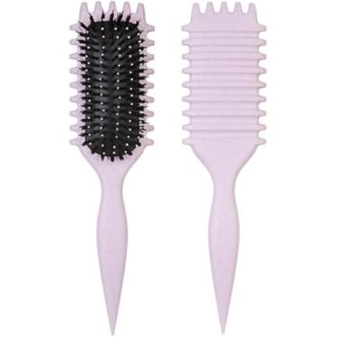 Imagem de Escova de cabelo 3 em 1 – Escova de cabelo multiuso para desembaraçar, modelar e definir cachos e ondas naturais, suave no couro cabeludo, design leve para penteados diários (roxo)