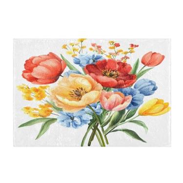 Imagem de Burbuja Tapete de banho buquê floral aquarela, tapete de banheiro absorvente extra macio com suporte antiderrapante para banheiro, banheira, chuveiro, 41 x 61 cm