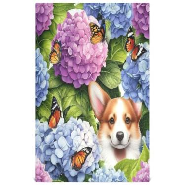 Imagem de Joisal Toalhas de prato verdes para decoração de cozinha flores vintage cachorro borboleta toalhas de chá roxas panos de prato fofos panos macios absorventes 45 x 71 cm, 1 pacote