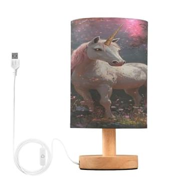 Imagem de Joisal Elegante unicórnio brilhante rosa abajur de linho abajur de mesa, decoração de mesa de cabeceira
