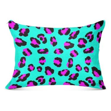 Imagem de Fronha de travesseiro rosa leopardo preto manchas azul-petróleo grande felpuda com zíper longo padrão Queen King almofadas de travesseiro fofas para cabelo e pele, tamanho do corpo, 53 cm x 137 cm