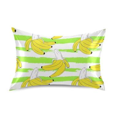Imagem de Bananas Amarelas Branco Limão Verde King Queen Travesseiros Padrão Chinelos Cetim Engraçado Refrigeração Quarto Estética King Size 101,6 cm x 50,8 cm