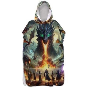 Imagem de Joisal Roupão para adultos poncho de surfe praia moletom toalha natação leve dragão legal feminino ponchos com capuz