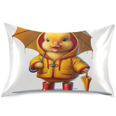 Imagem de Linda capa de chuva de patinho poça de cetim para impressão de arte de cabelo, capas de almofadas refrescantes padrão Queen King, tamanho padrão, 66 cm x 50 cm