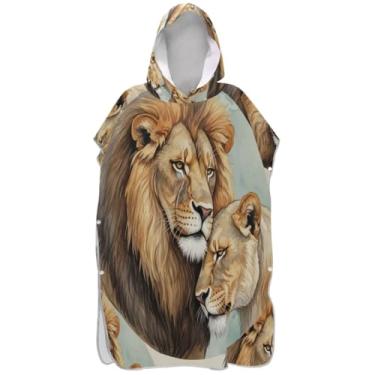 Imagem de Joisal Poncho de surf marrom leão, africano, para adulto, trocador de roupa, ponchos de praia leves para homens, toalha de banho com capuz de praia