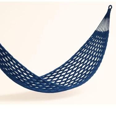 Imagem de Rede De Dormir Casal Descanso Trançada Em Algodão (Rede Trançada Azul Marinho)