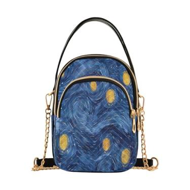 Imagem de Bolsas transversais vintage girassóis e rosas para mulheres, bolsas antirroubo para mulheres, bolsas de uso diário para mulheres, Formato de noite estrelada, 15*21*8cm