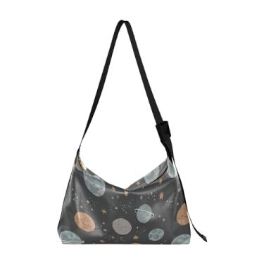 Imagem de Bolsa Hobo Feminina de Couro PU Azul Escuro Bonito Crocodilo Bolsa de Couro Grande Estampa Animal Colorida Bolsa Hobo, Cute Planets Space Cosmos Preta
