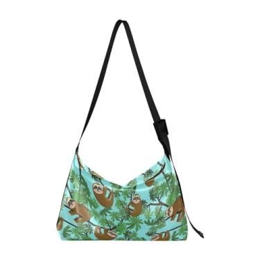 Imagem de Linda bolsa Hobo de couro com desenho animado de crocodilo para mulheres bolsa grande com estampa animal bolsa de ombro feminina, Lindo ramo de preguiça da selva azul-petróleo