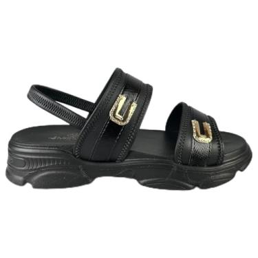 Imagem de Sandália Mississipi Feminina Chunky Flatform Fivela Decorativa Calce Fácil Conforto (Preto, BR, Adulto, Numérico, 38)