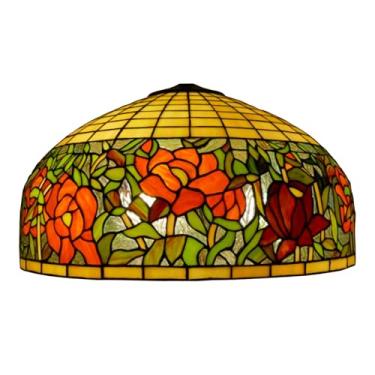 Imagem de Cúpula de abajur Tiffany grande de 20 polegadas em vitral, design elegante de flores (somente para luminárias de mesa, de chão e pendentes), cor rosa.