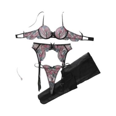 Imagem de Conjunto De Lingerie Transparente Com Sutiã E Tanga Bordados Tie Dye P