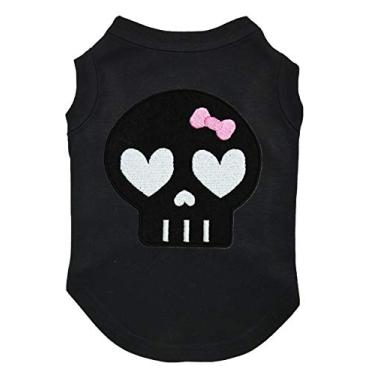 Imagem de Petitebella Camisa branca caveira preta roupas para cachorros (grande)