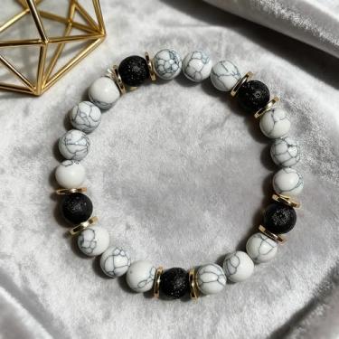 Imagem de Pulseiras elásticas com contas para mulheres, pulseira de pedra vulcânica para novos começos, empoderamento, contas de cristal natural feitas à mão, joias, One Size, Pedra, Sem Pedra Preciosa