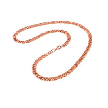 Imagem de SUNYARAN Colar de corrente de elos duplos de cobre puro, 66 cm de comprimento, conjunto de joias de cobre sólido, presente para mulheres e homens