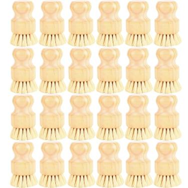 Imagem de Conjunto de 24 escovas de bambu para esfregar pratos de cozinha e panelas de limpeza de cerdas de sisal escovas de madeira para panela de ferro, pia de lavar louça, legumes