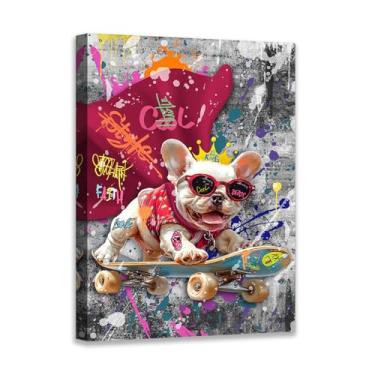 Imagem de Novatique Banksy Wall Art Street Graffiti Wall Art Graffiti Art Pictures Print Funky Dog Play Skateboard Picture Ready to Hang for Bedroom Kids Room, 30 x 40 cm