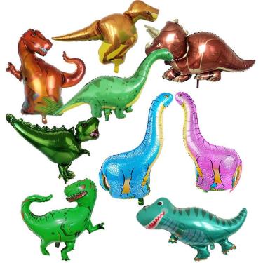 Imagem de Balões de dinossauro, balões de animais Mylar, brinquedos infantis, 9 unidades