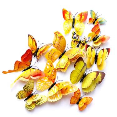 Imagem de Decoração de parede borboleta 3D, 12 peças borboletas magnéticas removíveis com 8 estilos, arte fácil de instalar para decoração de quarto e sala de estar (amarelo)