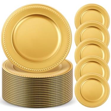 Imagem de Widecook 50 peças de 33 cm vintage de 33 cm, carregadores redondos com contas, para pratos de jantar, servindo para 50 convidados para decoração de mesa de jantar para festas de casamento antigas
