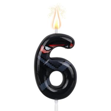 Imagem de Ninja Aniversário Número Vela, Pixel Mascarado Ninja Tema Dígito Vela Happy Birthday Bolo Topper Decorações para Crianças Aniversários Festa Suprimentos (Número 6)