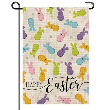 Imagem de Bandeira de jardim de Páscoa, 30,5 x 45,7 cm, pequena, dupla face, Happy Easter Peeps, coelho, quintal, letreiro, colorido, varanda, gramado, decoração de primavera, DF1064