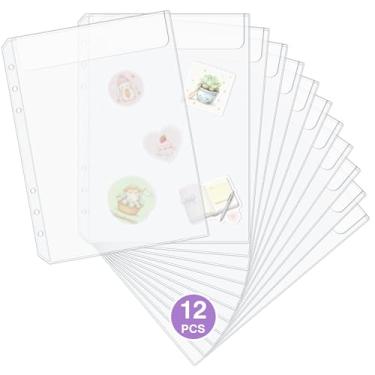 Imagem de Ospelelf 12 bolsos para fichário tamanho A5, envelopes para dinheiro, 6 furos, para orçamento, pastas transparentes, organizador de adesivos de cupons de dinheiro de plástico PVC à prova d'água