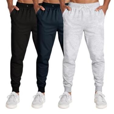 Imagem de Calça Masculina Moletom Flanelada Slim Bolsos Algodão Kit 3-Masculino