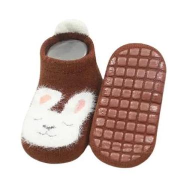 Imagem de Meia De Algodão Espessa Para Menina Bebê Com Solas De Borracha Estampa