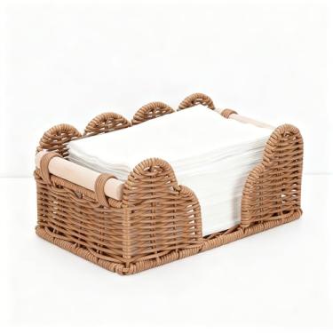 Imagem de Mowhut Suporte de guardanapo para mesa, cesta de guardanapo fofa com alças de madeira, suporte de toalha de mão de papel descartável, bandeja de toalha de convidado de tecido para banheiro, decoração