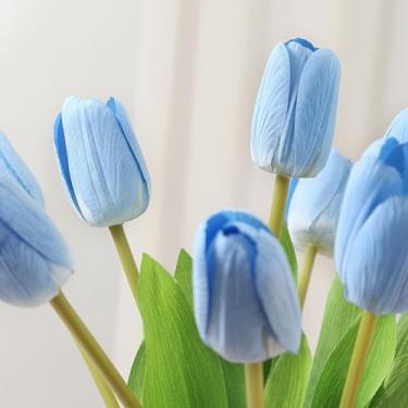 Imagem de 5 peças de tulipas de imitação de 48 cm, falsas, decorações de férias, decorações de casamento, decorações de jardim, acessórios de arranjo de flores (azul)