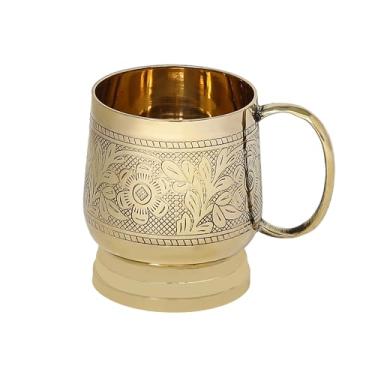 Imagem de Caneca de cerveja feita à mão em latão estilo antigo caneca de tanque Moscou Mule Cup caneca de latão puro em relevo com alça, copos para churrasco/casa/escritório/festa (pequena)