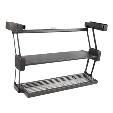 Imagem de ZDJZMGZ Suportes de prateleira dobráveis, suporte de tempero suspenso de 2 níveis, escorredor de pratos retrátil, comporta potes de tempero, garrafas, coqueteleiras, urso 10 kg (preto H17.3)
