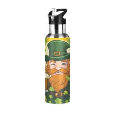 Imagem de Wassud Garrafa de água Leprechaun com cerveja garrafa de água esportiva de aço inoxidável com canudo garrafas de água isoladas copo portátil de viagem 946 ml